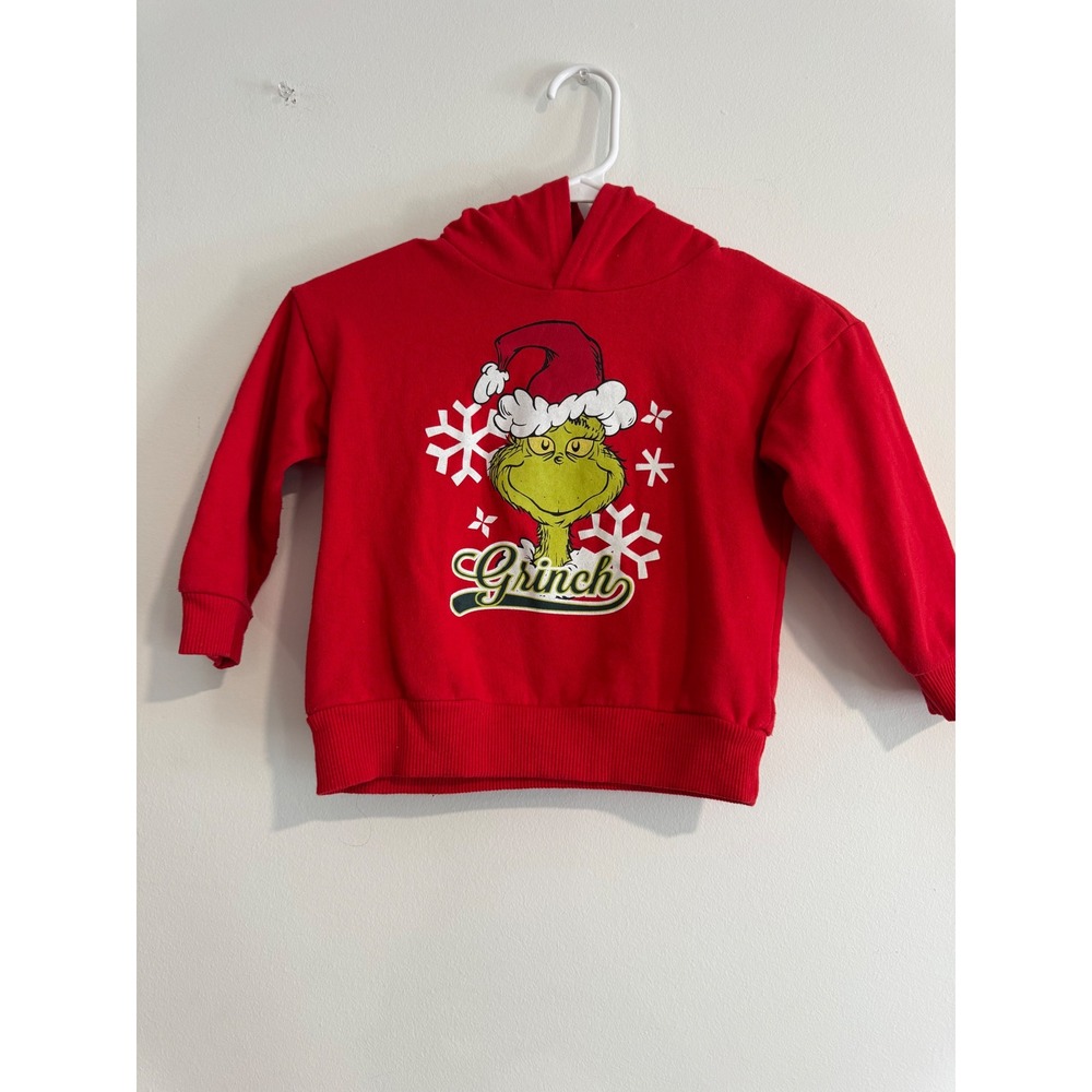 Dr Seuss The Grinch Hoodie Kids 4T Red Snowflake Graphic Sweatshirt boys girls